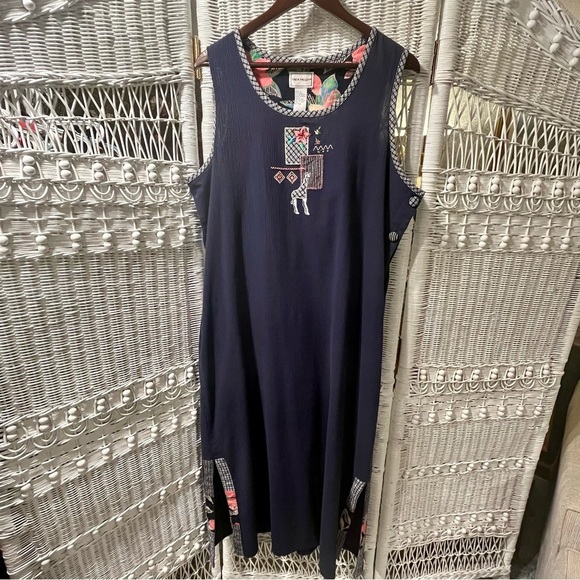 Vtg NAPA VALLEY Embroidered Jumper Womens XL Maxi Dress Sleeveless Cottagecore - Picture 1 of 15